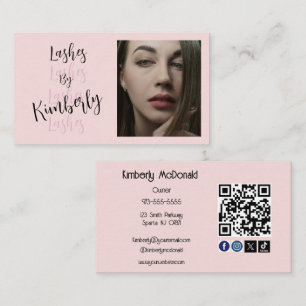 Blush Roze Script Sociale Icon QR Code Foto Wimper Visitekaartje