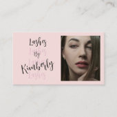 Blush Roze Script Sociale Icon QR Code Foto Wimper Visitekaartje (Voorkant)