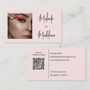 Blush Roze Script Sociale Icoon QR Code Foto Make- Visitekaartje