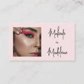Blush Roze Script Sociale Icoon QR Code Foto Make- Visitekaartje (Voorkant)