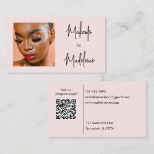 Blush Roze Script Sociale Icoon QR Code Foto Make- Visitekaartje