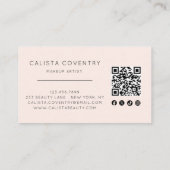 Blush Roze Script Sociale Icoon QR Code Foto Make- Visitekaartje (Achterkant)