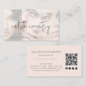 Blush Roze Script Sociale Icoon QR Code Foto Make- Visitekaartje (Voorkant / Achterkant)