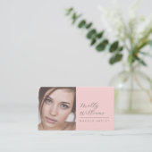 Blush Roze Script Sociale Icoon QR Code Foto Make- Visitekaartje (Staand voorkant)