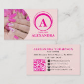 Blush Roze Script Sociale Icoon QR Code Foto Nagel Visitekaartje (Voorkant / Achterkant)