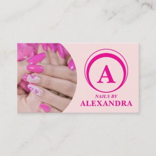 Blush Roze Script Sociale Icoon QR Code Foto Nagel Visitekaartje