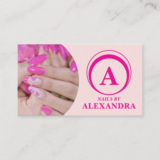 Blush Roze Script Sociale Icoon QR Code Foto Nagel Visitekaartje (Voorkant)