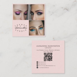 Blush Roze Script Sociale Icoon QR Code Foto Wimpe Vierkante Visitekaartje