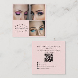 Blush Roze Script Sociale Icoon QR Code Foto Wimpe Vierkante Visitekaartje