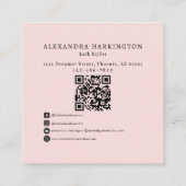 Blush Roze Script Sociale Icoon QR Code Foto Wimpe Vierkante Visitekaartje (Achterkant)