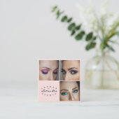 Blush Roze Script Sociale Icoon QR Code Foto Wimpe Vierkante Visitekaartje (Staand voorkant)