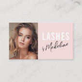 Blush Roze Script Sociale Icoon QR Code Foto Wimpe Visitekaartje (Voorkant)
