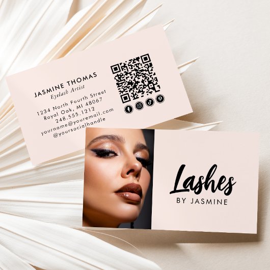 Blush Roze Script Sociale Icoon QR Code Foto Wimpe Visitekaartje