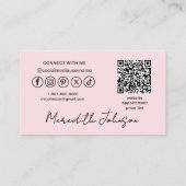 **Blush Roze Script Sociale Icoon QR Foto Make-up* Visitekaartje (Achterkant)