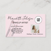 **Blush Roze Script Sociale Icoon QR Foto Make-up* Visitekaartje (Voorkant)