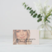 Blush Roze Script Sociale QR Code Foto Haar Make-u Visitekaartje (Staand voorkant)