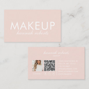 Blush Roze Script Sociale QR Code Foto Make-up Visitekaartje