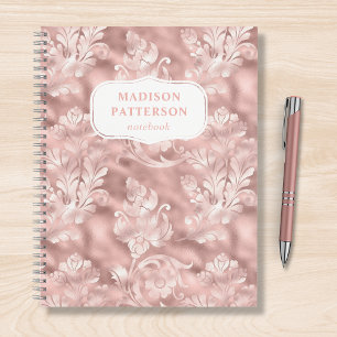 Blush Roze Scroll Floral Girly Chic Patroon Naam Notitieboek