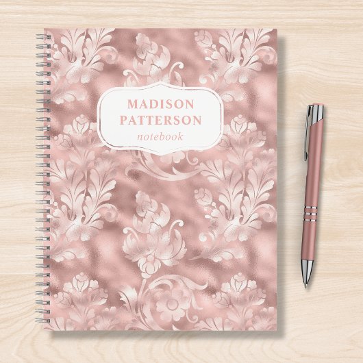 Blush Roze Scroll Floral Girly Chic Patroon Naam Notitieboek