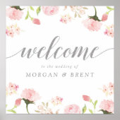 Blush roze & Silver Floral Weddenschap Welkomsttek Poster (Voorkant)