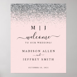 Blush roze & Silver Glitter Weddenschap Welkomstte Poster