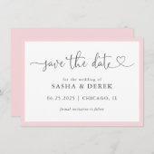 Blush Roze Simple Modern Save the Date (Voorkant / Achterkant)