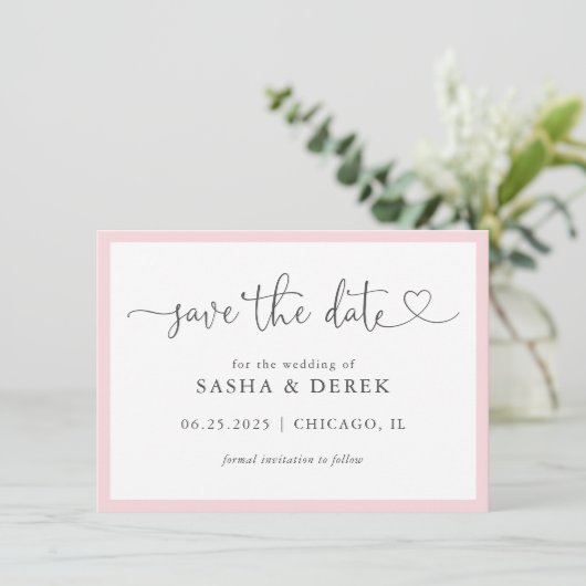 Blush Roze Simple Modern Save the Date (Staand voorkant)