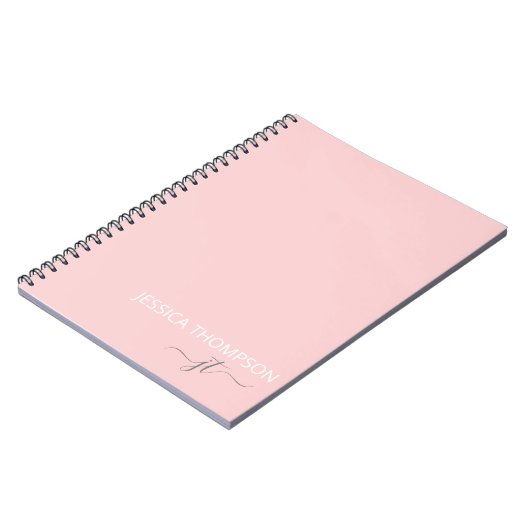 Blush Roze Simple Script Girly Monogram Name Notitieboek (Linkerzijde)