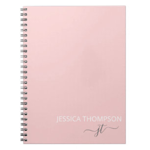 Blush Roze Simple Script Girly Monogram Name Notitieboek