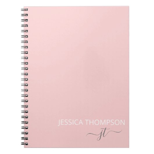 Blush Roze Simple Script Girly Monogram Name Notitieboek (Voorkant)