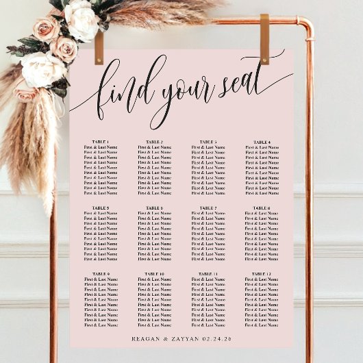 Blush Roze Simple Wedding Seating Chart Poster