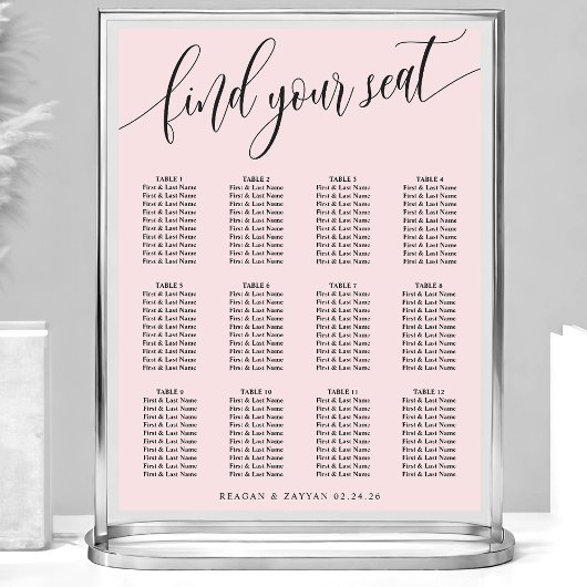 Blush Roze Simple Wedding Seating Chart Poster