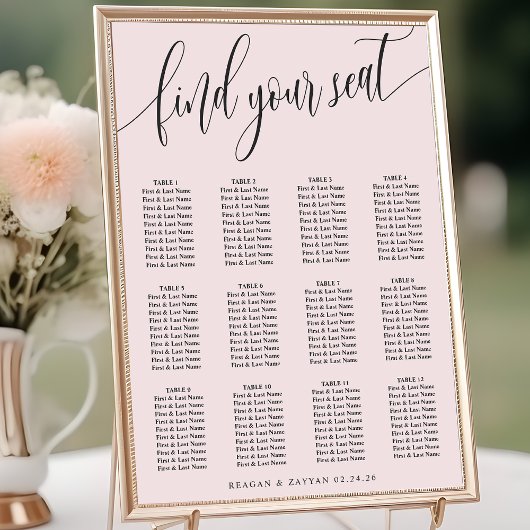Blush Roze Simple Wedding Seating Chart Poster