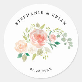 Blush Roze sinaasappel bloemenbruiloft waterverf Ronde Sticker