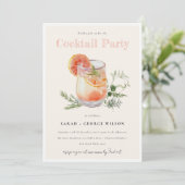 Blush Roze Sinaasappel Waterverf Cocktail Pool Par Kaart (Staand voorkant)