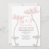 Blush Roze Sip & See Floral Baby Meisje Baby showe Kaart (Voorkant)