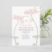 Blush Roze Sip & See Floral Baby Meisje Baby showe Kaart (Staand voorkant)