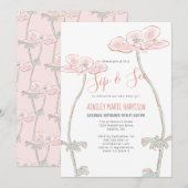 Blush Roze Sip & See Floral Baby Meisje Baby showe Kaart (Voorkant / Achterkant)