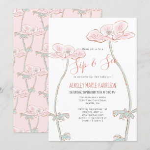 Blush Roze Sip & See Floral Baby Meisje Baby showe Kaart