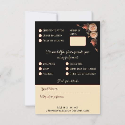 Blush roze skeletten gotische bruiloft RSVP kaartje (Achterkant)