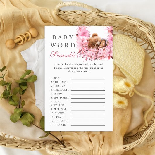 Blush Roze Slapen Beer Baby Woord Scramble spel Flyer