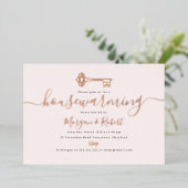 Blush Roze Sleutel Huis Verwarming Feest Folie Uitnodiging (Staand Voorkant)