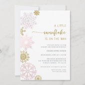 Blush Roze Sneeuwvlok Baby shower Invitation Kaart (Voorkant)