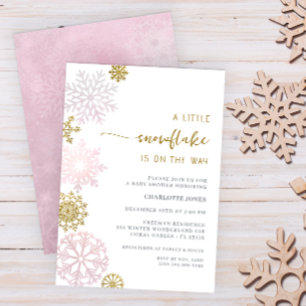 Blush Roze Sneeuwvlok Baby shower Invitation Kaart