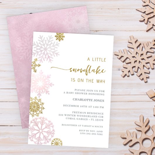 Blush Roze Sneeuwvlok Baby shower Invitation Kaart