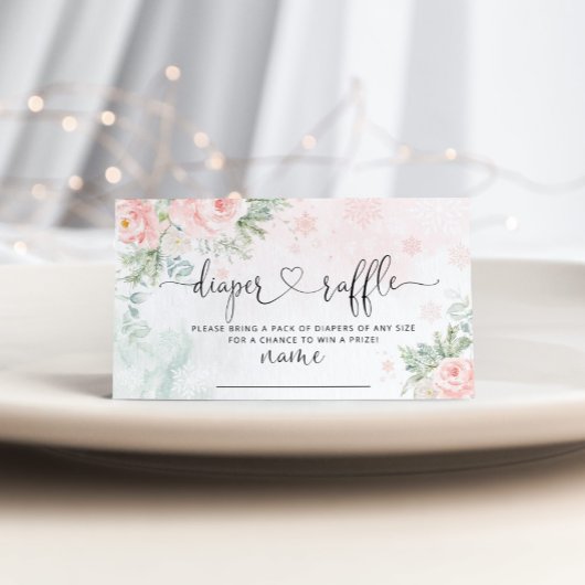 Blush roze sneeuwvlokken diaper raffle informatiekaartje