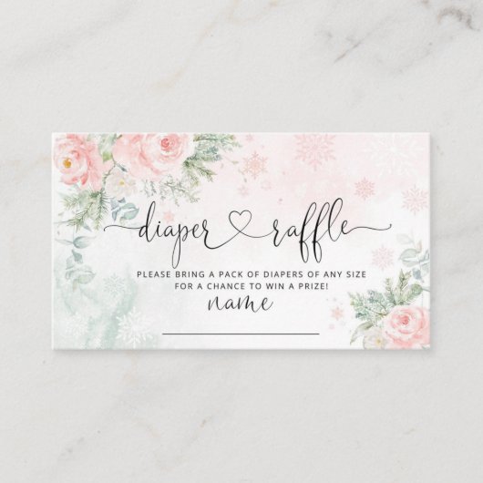 Blush roze sneeuwvlokken diaper raffle informatiekaartje (Voorkant)