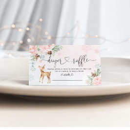 Blush roze sneeuwvlokken hertenluier loterij informatiekaartje