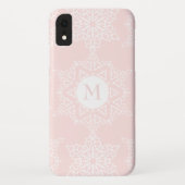 Blush Roze Sneeuwvlokken Kerstvakantie Monogram Case-Mate iPhone Case (Achterkant)