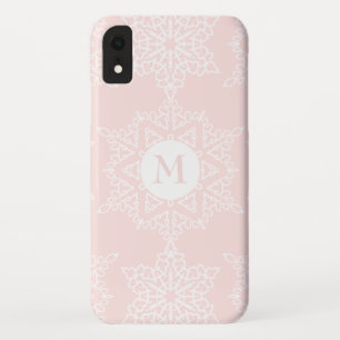 Blush Roze Sneeuwvlokken Kerstvakantie Monogram Case-Mate iPhone Case